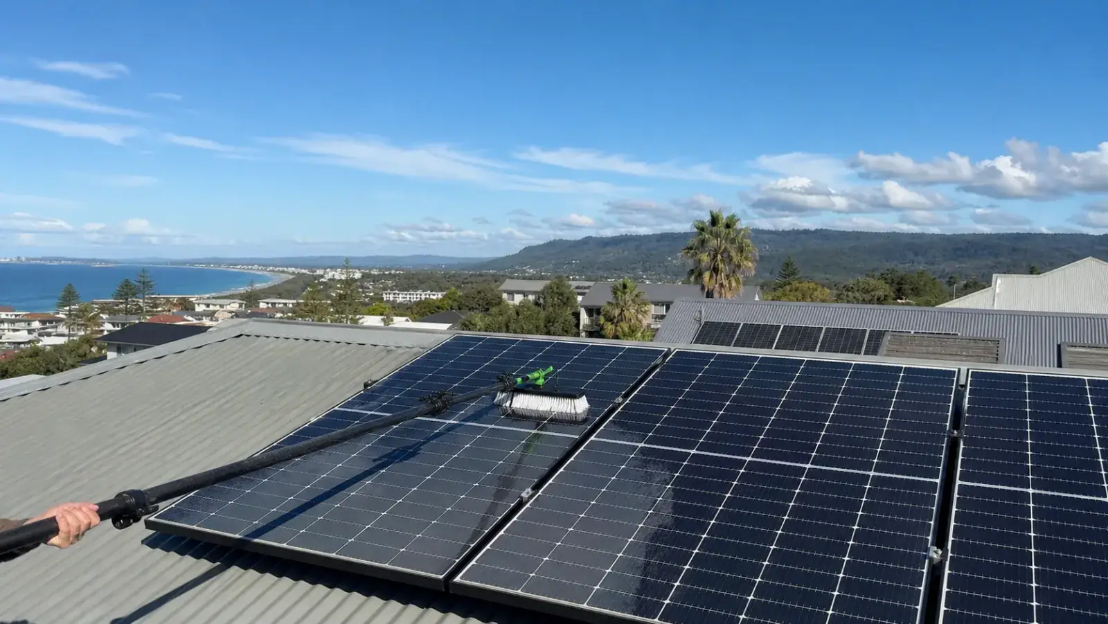Solar panels on a coastal roof